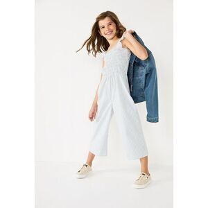 Carter’s Girls Blue Striped Smocked 100% Cotton Sleeveless Jumpsuit Size 5